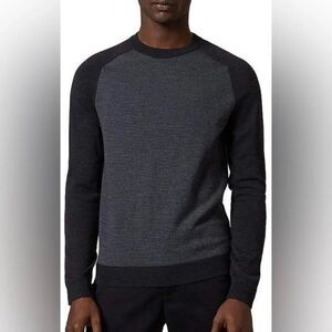 TED BAKER Topup Gray Striped Crew Neck Sweater Preppy Classic